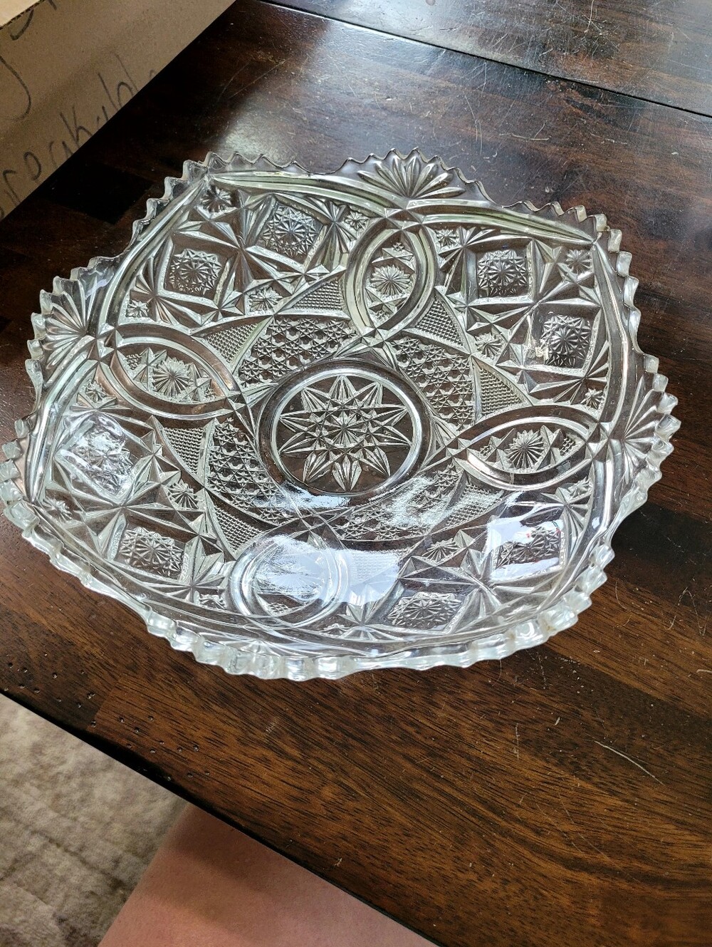 Pressed Glass Serving Bowls - Clear Cut Pattern